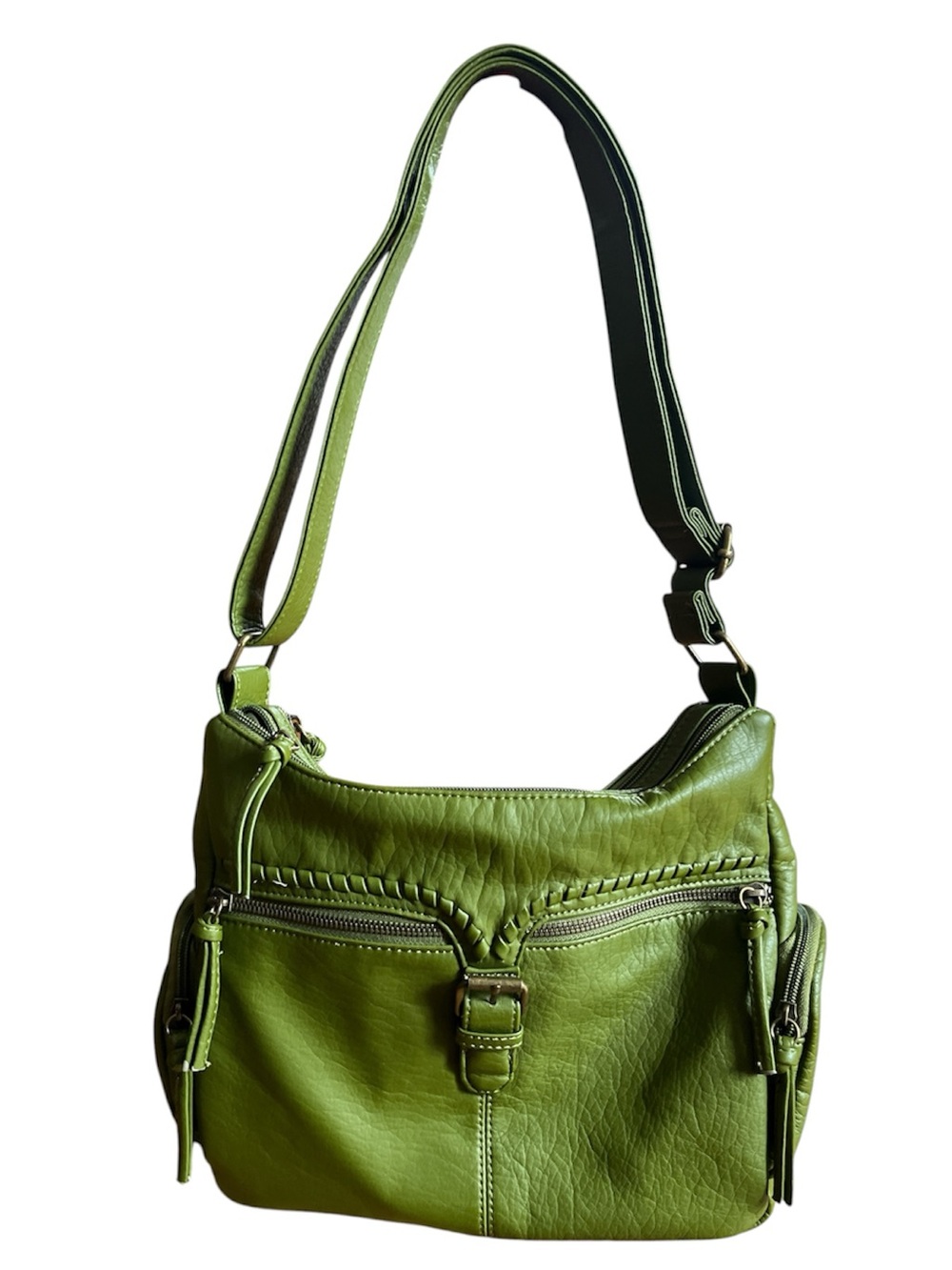 Bueno Olive Avacado Green Leather Tote Bag multi pocket shoulder bag.